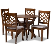 Baxton Studio Sandra Modern and Contemporary Grey Fabric Upholstered and Walnut Brown Finished Wood 5-Piece Dining Set